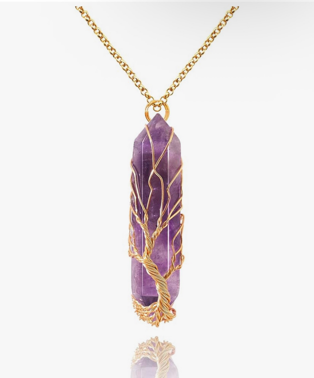 Amethyst Tree of Life Crystal Necklace