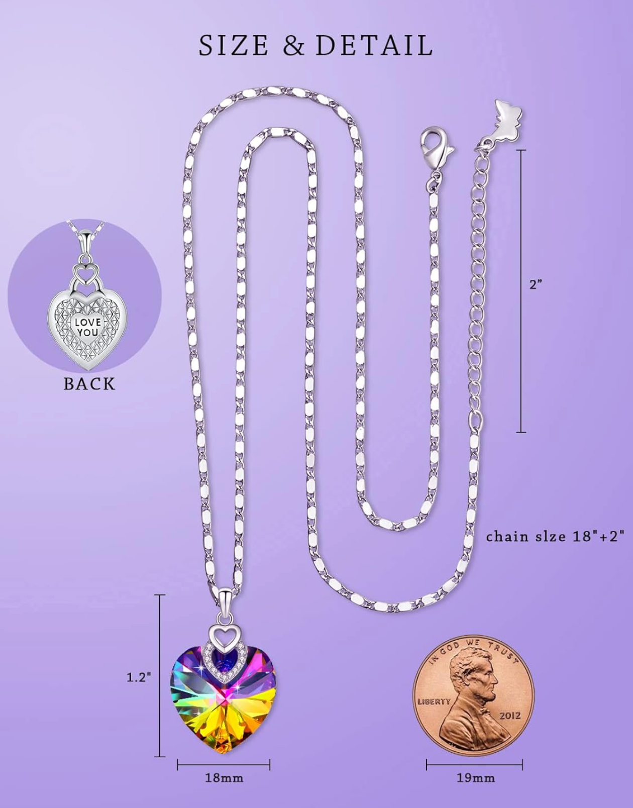 Rainbow Aurora Crystal Heart Necklace