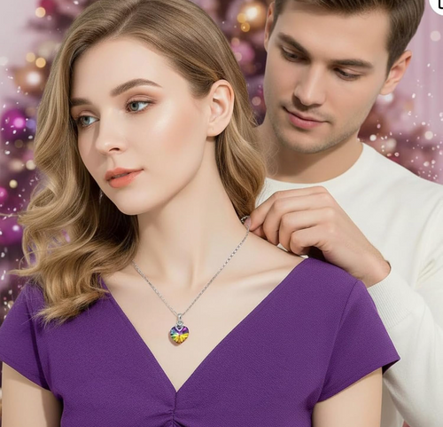 Rainbow Aurora Crystal Heart Necklace