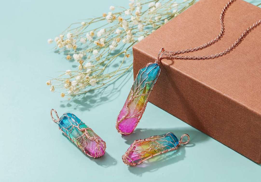 Rainbow Crystal Wire-Wrapped Tree of Life Necklace