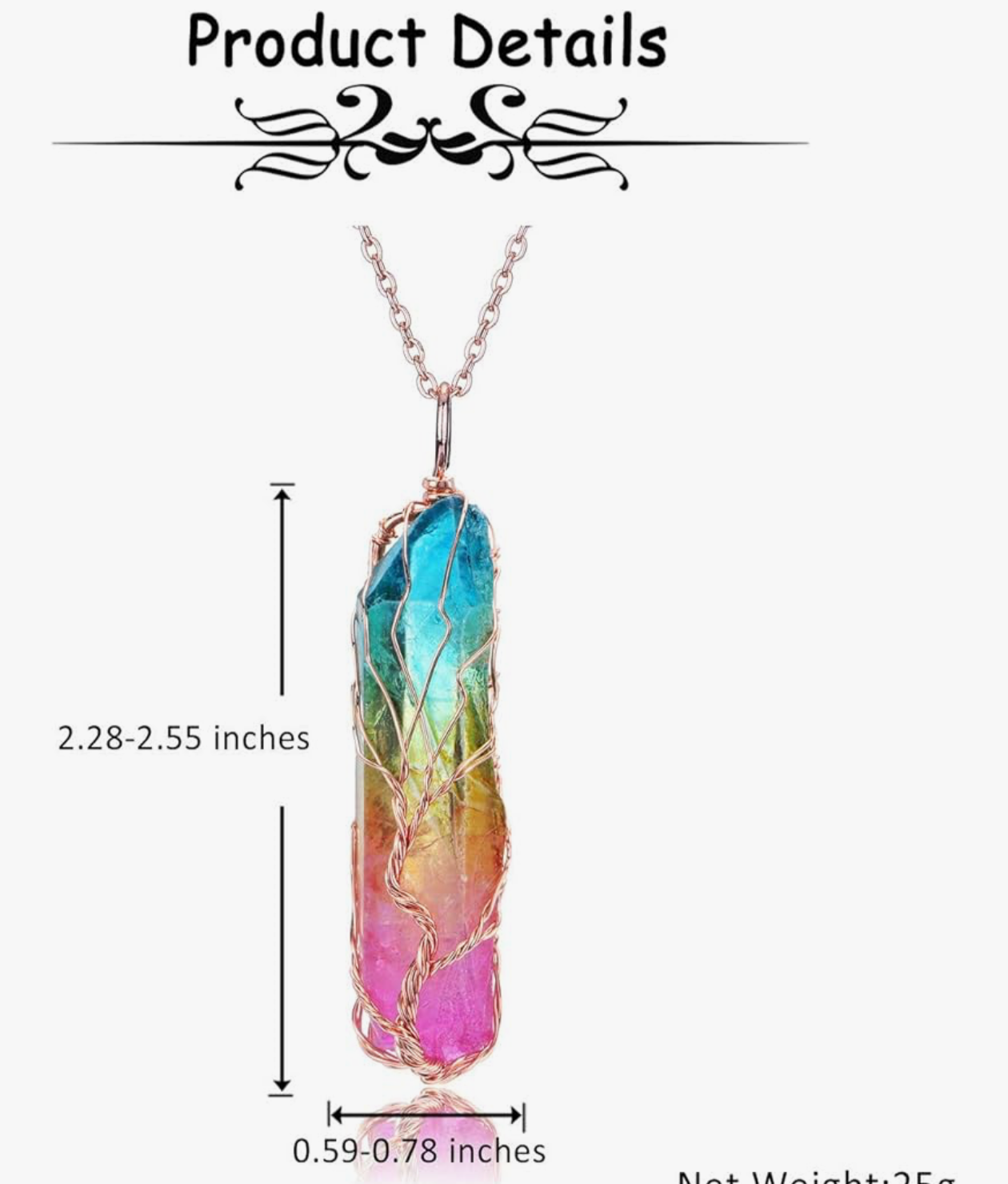 Rainbow Crystal Wire-Wrapped Tree of Life Necklace
