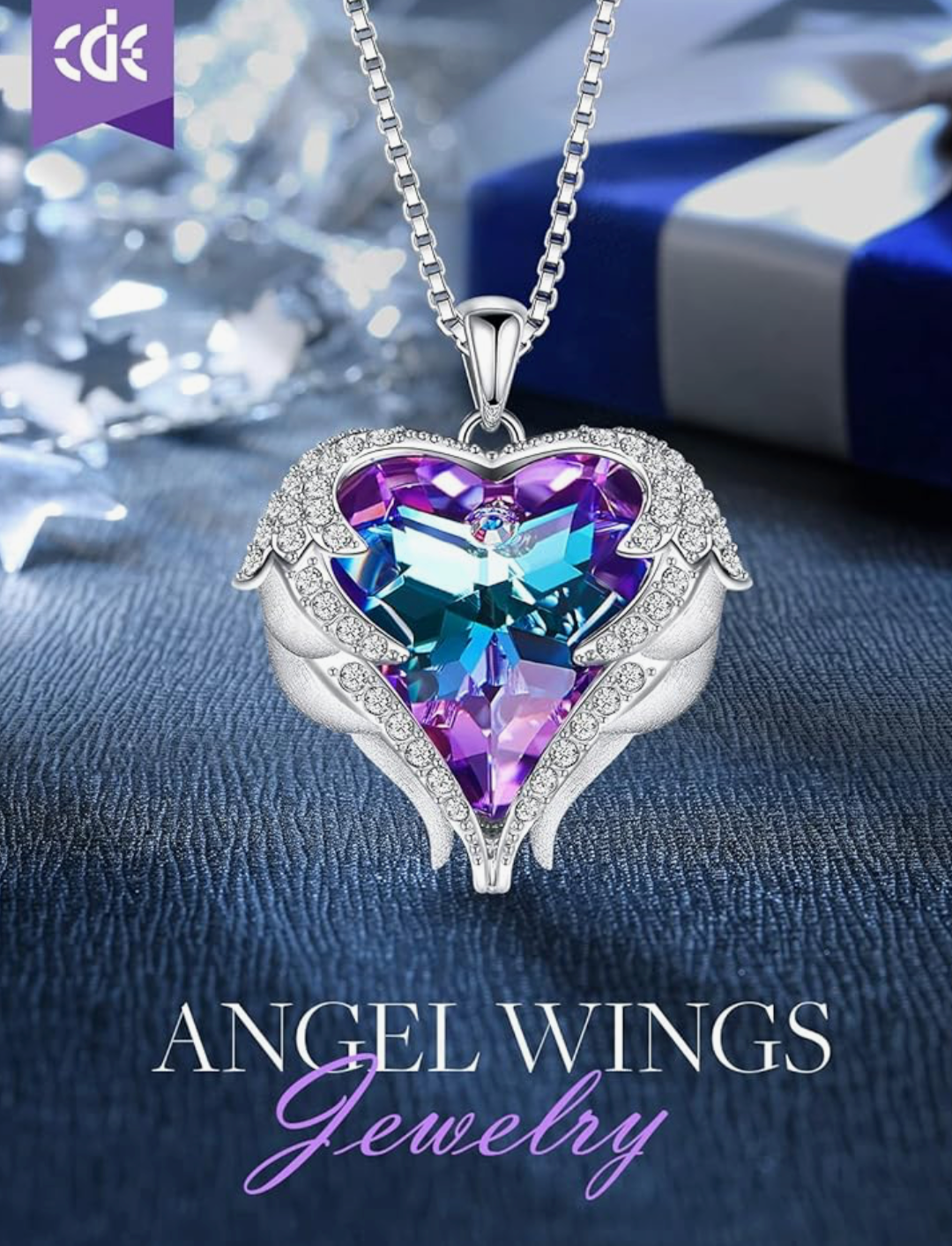 Angel Wing Heart Crystal Necklace
