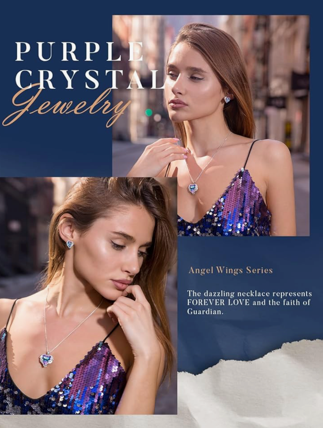 Angel Wing Heart Crystal Necklace