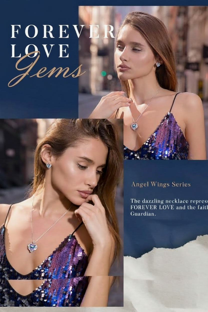 Angel Wing Heart Crystal Necklace