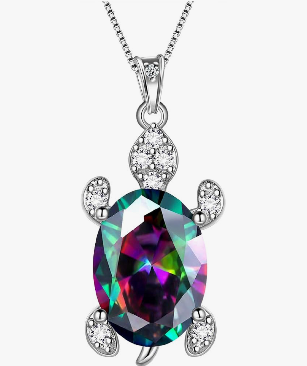 Rainbow Mystic Turtle Necklace – 925 Sterling Silver & AAA+