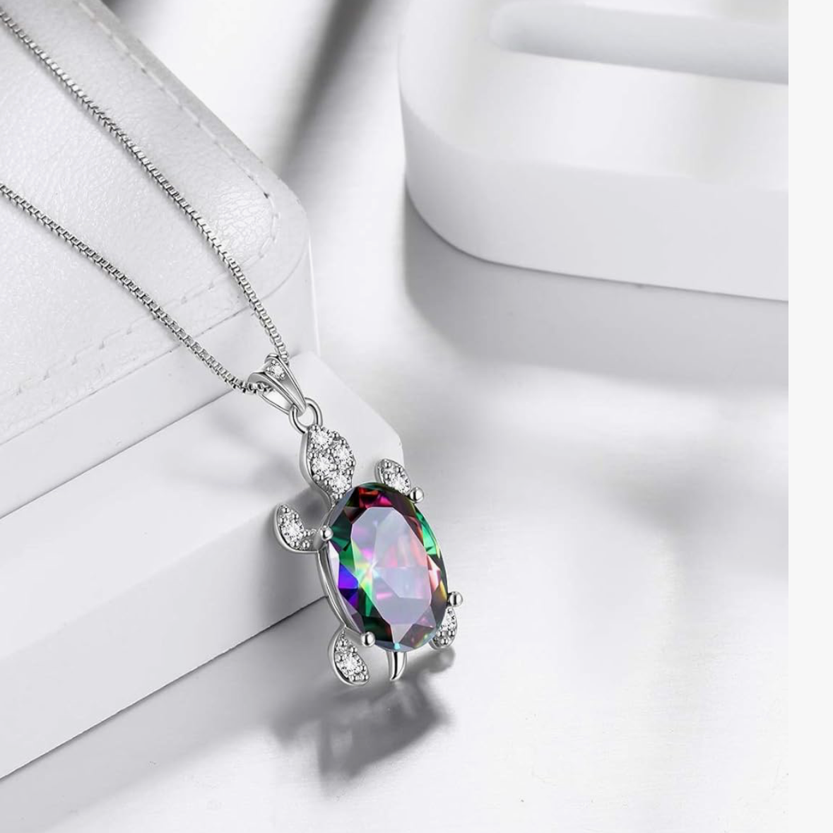 Rainbow Mystic Turtle Necklace – 925 Sterling Silver & AAA+