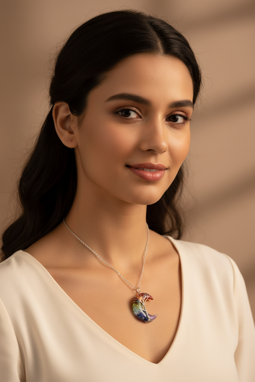 Female model wearing Rainbow Radiance Necklace